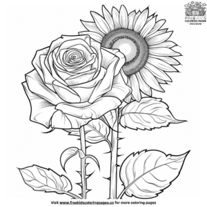 Sunflower and Rose Plant Coloring Pages