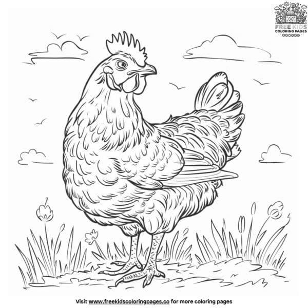 Curious chicken coloring pages