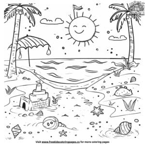 Smiling Sun At Beach Coloring Pages