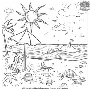 Sea creatures at beach coloring pages