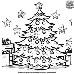 Pretty Christmas Tree with Presents Coloring Pages