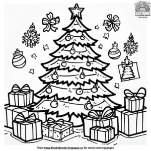 Charming Christmas Tree with Presents Coloring Pages