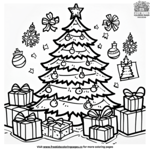 Delightful Christmas Tree With Presents Coloring Page