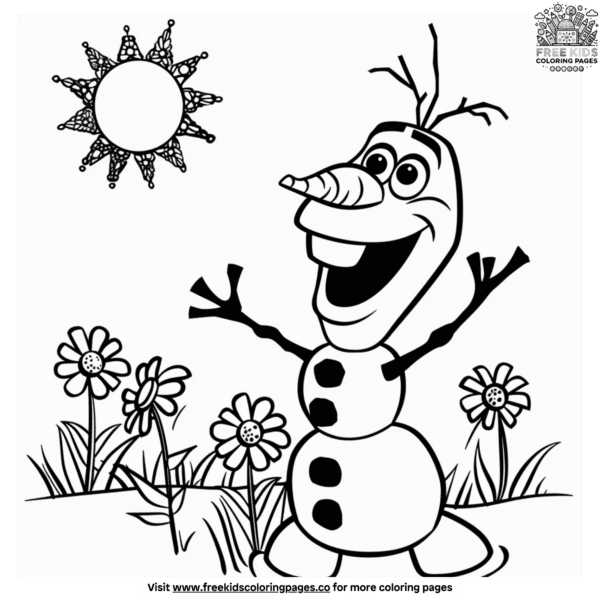 Delightful olaf in summer coloring page set