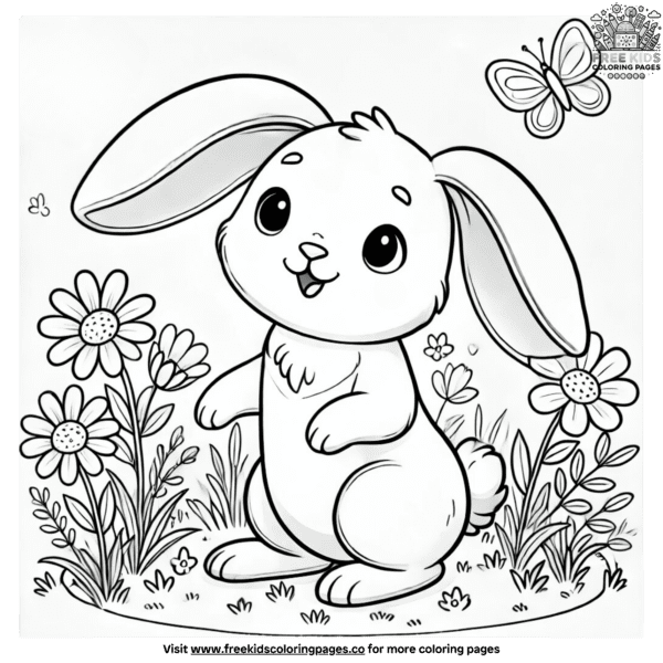 Lovely spring bunny coloring pages