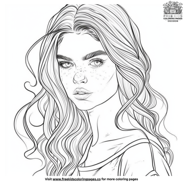 Cute Long Hair Realistic Girl Coloring Pages