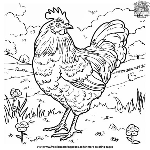 Playful rooster coloring pages