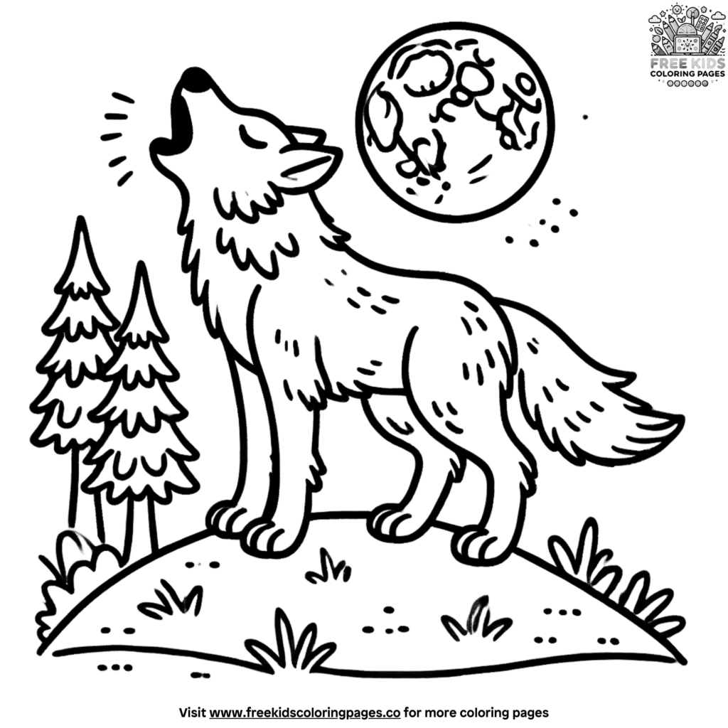 Dramatic howling wolf coloring pages for young artists
