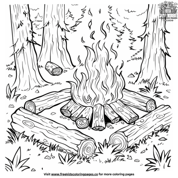 Forest campfire coloring pages