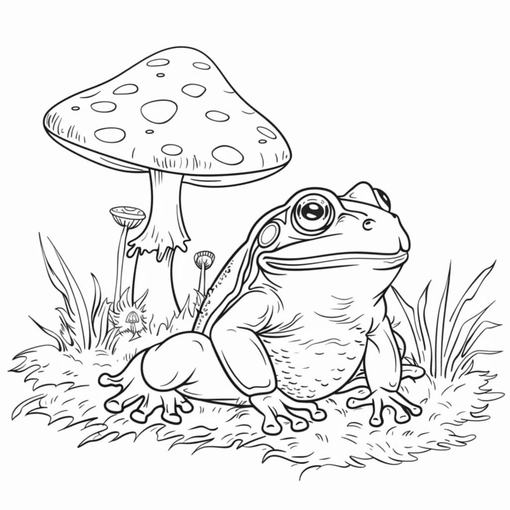 Exciting frog and mushroom coloring pages