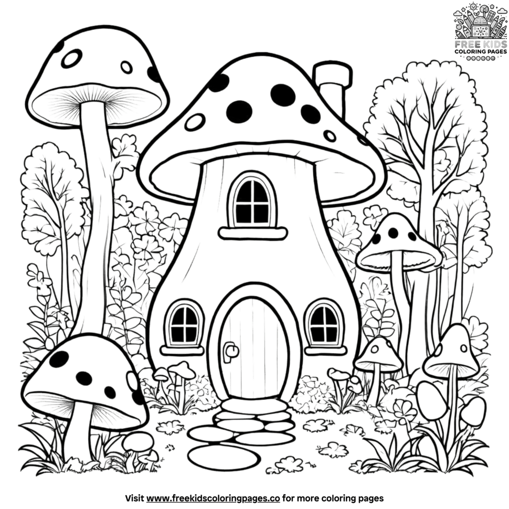 Captivating Mushroom House Coloring Pages