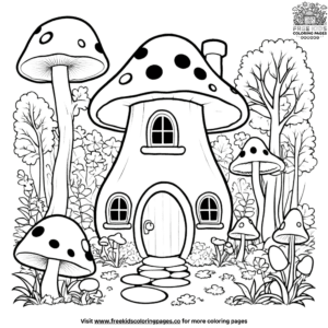 Captivating mushroom house coloring pages