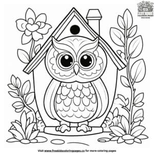 Majestic owl house coloring pages: a cozy woodland retreat