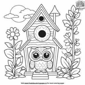 Enchanting owl house coloring pages: a cozy woodland retreat