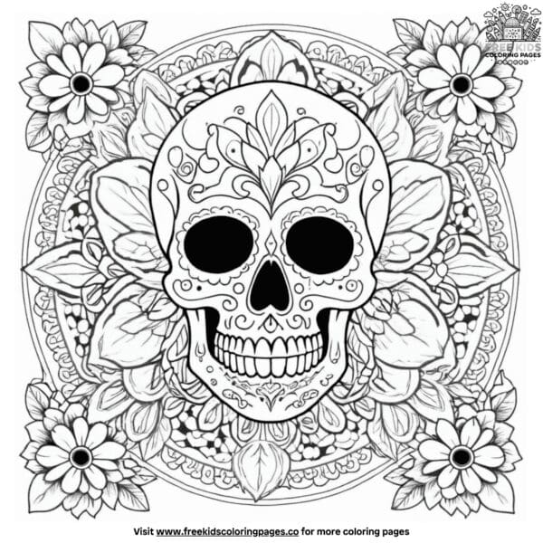 Magical skull mandala coloring pages