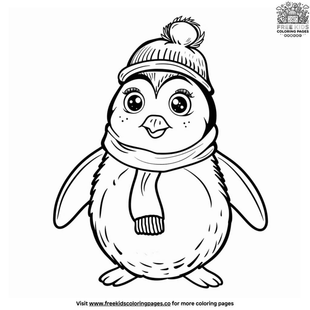 Charming enchanting winter penguin coloring pages