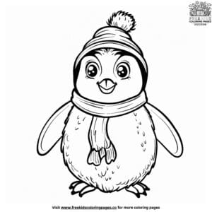 Whimsical enchanting winter penguin coloring pages