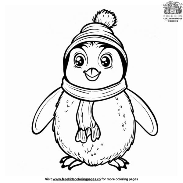 Whimsical enchanting winter penguin coloring pages