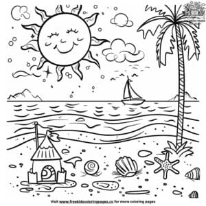 Sunny beach day coloring pages