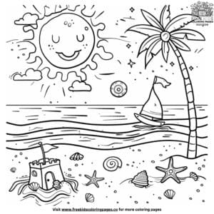 Beach day in summer coloring pages