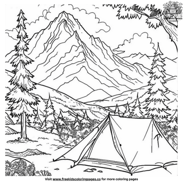 Mountainside camping coloring pages