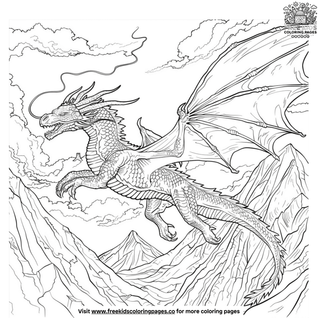 Exciting flying dragon coloring pages