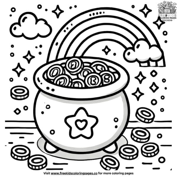 Pot of gold and rainbow coloring pages