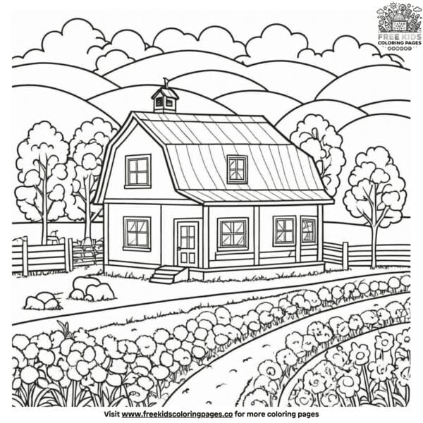 Pretty farm house coloring pages