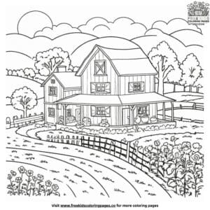 Country farm house coloring pages