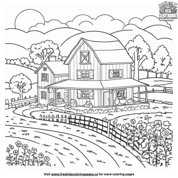 Country farm house coloring pages