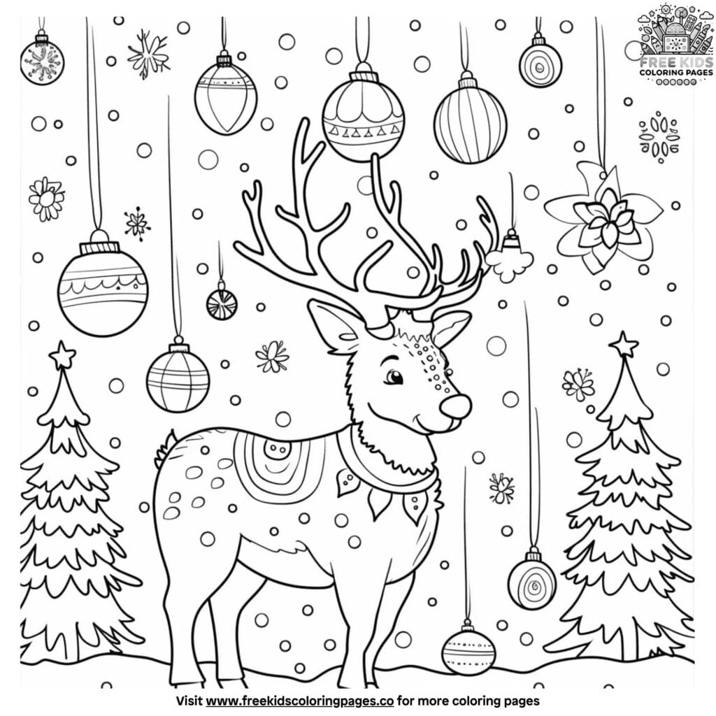 Reindeer with ornaments coloring pages