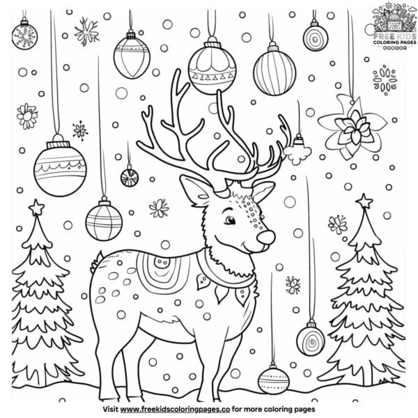 Reindeer in festive background coloring pages