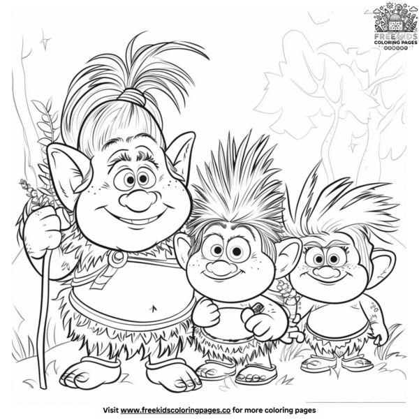 Magical frozen troll family coloring pages