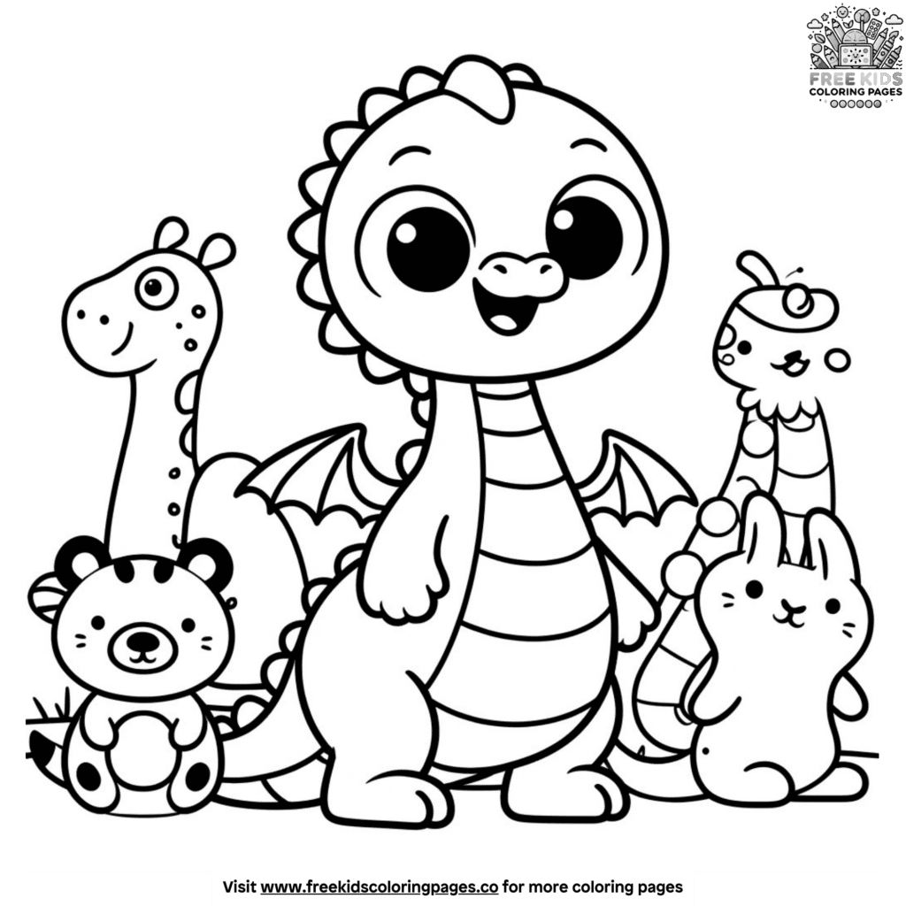 Cheerful cartoon dragon coloring pages