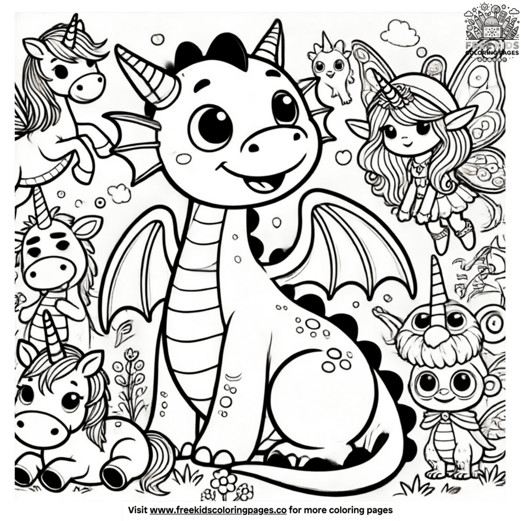 Happy cartoon dragon coloring pages