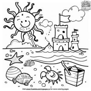 Creative beach sand castle coloring pages