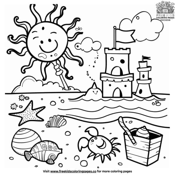 Creative beach sand castle coloring pages