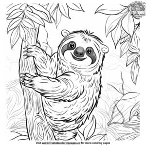 Sloth On A Tree Coloring Pages