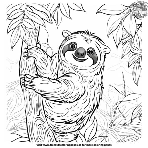 Sloth on a tree coloring pages