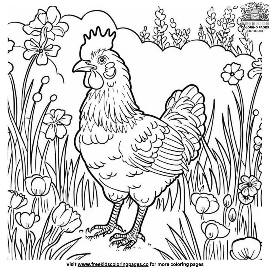 Funny chicken coloring pages