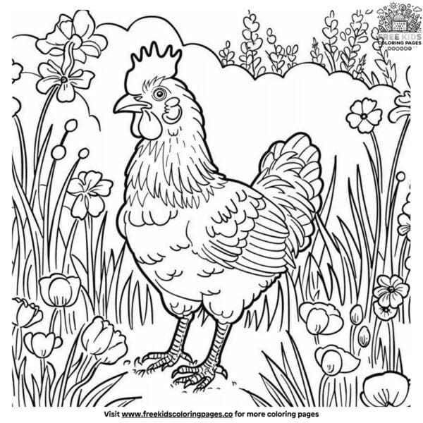 Chicken in the meadow coloring pages