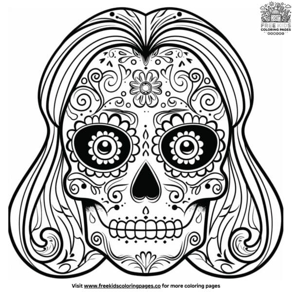 Elegant female sugar skull coloring pages