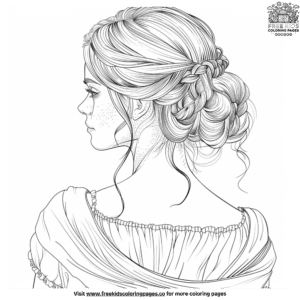 Low messy bun and braid hair coloring pages