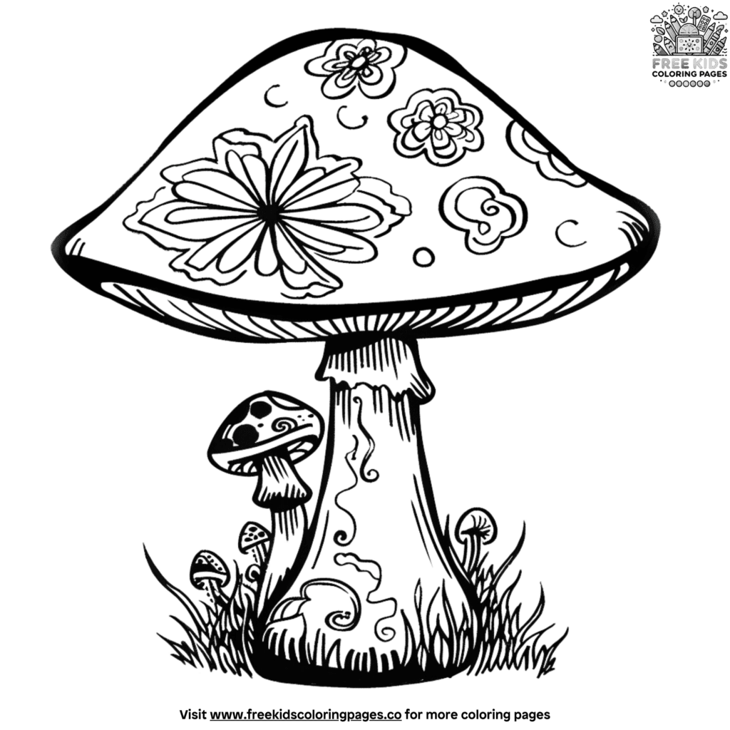 Cute decorative mushroom coloring pages
