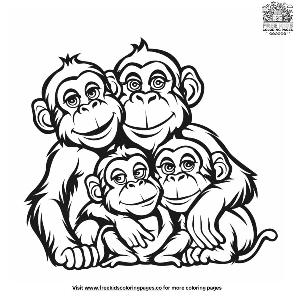 Monkey family coloring pages