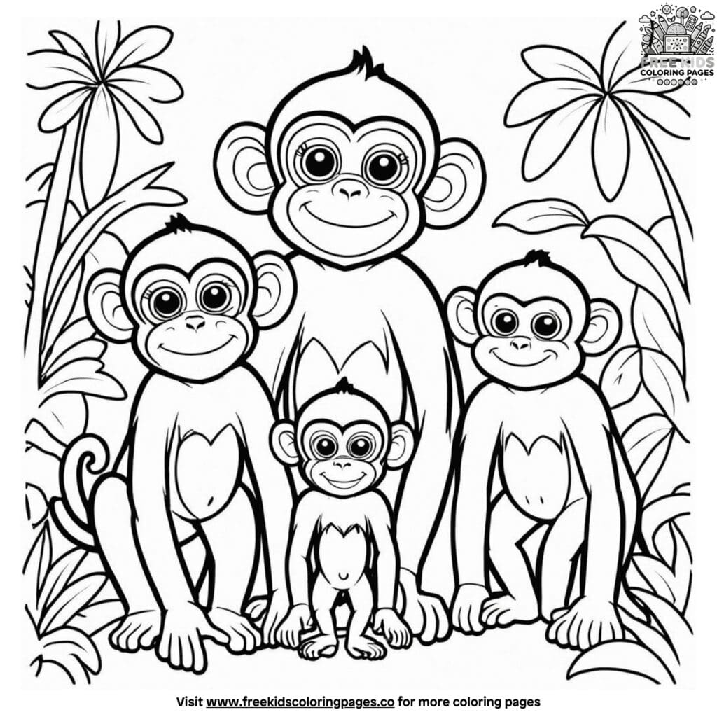 Monkey family coloring pages