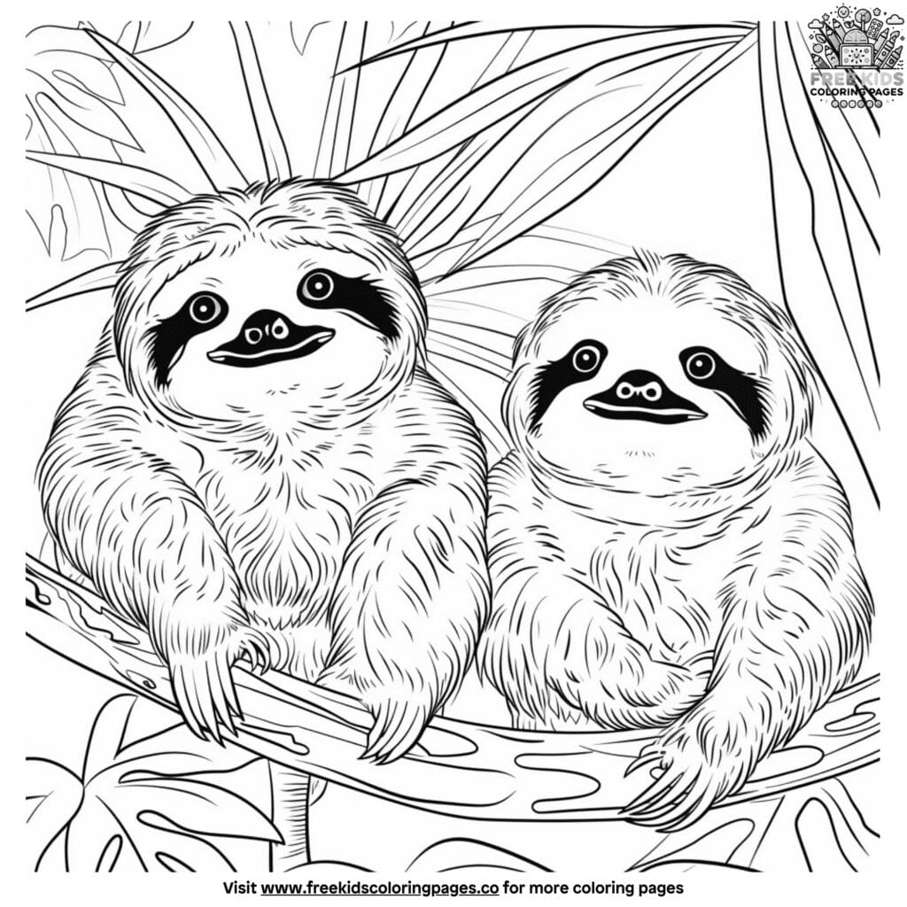 Sloth family coloring pages