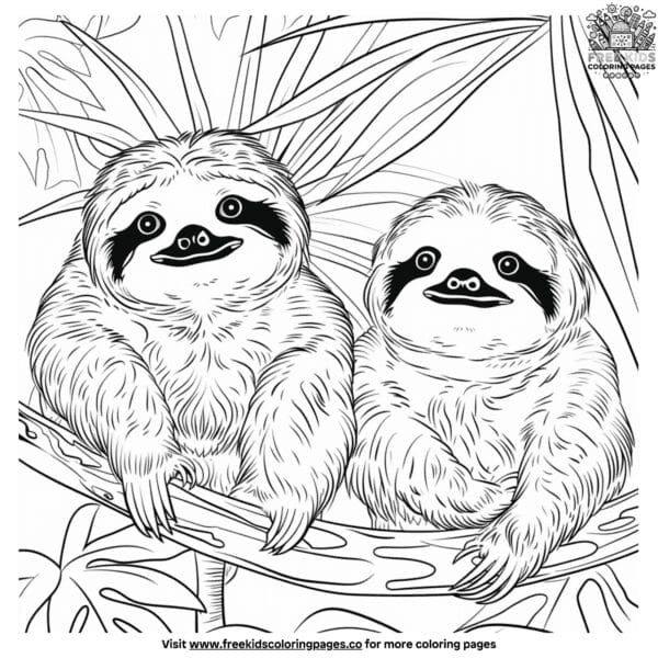 Sloth family coloring pages