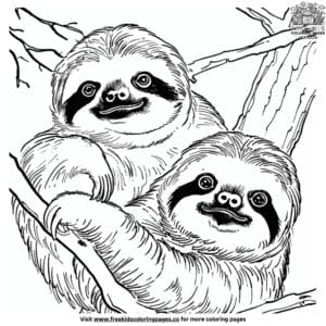 Baby Sloth with Parent Coloring Pages