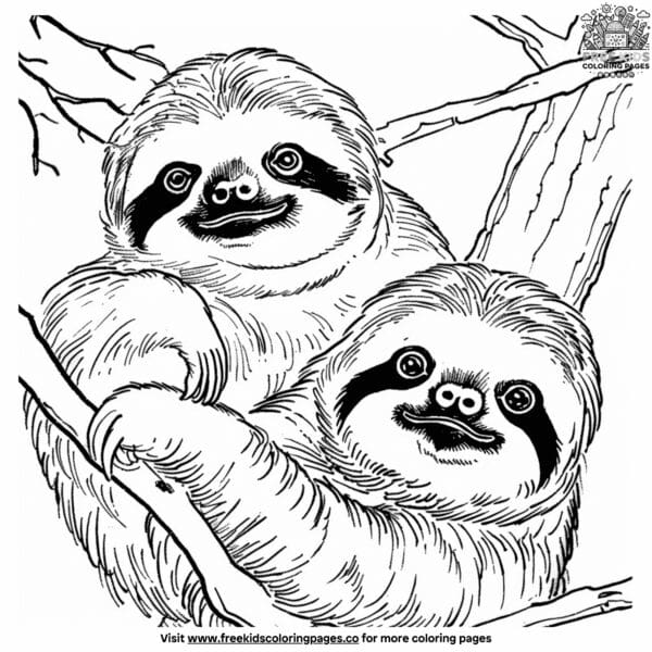 Baby sloth with parent coloring pages